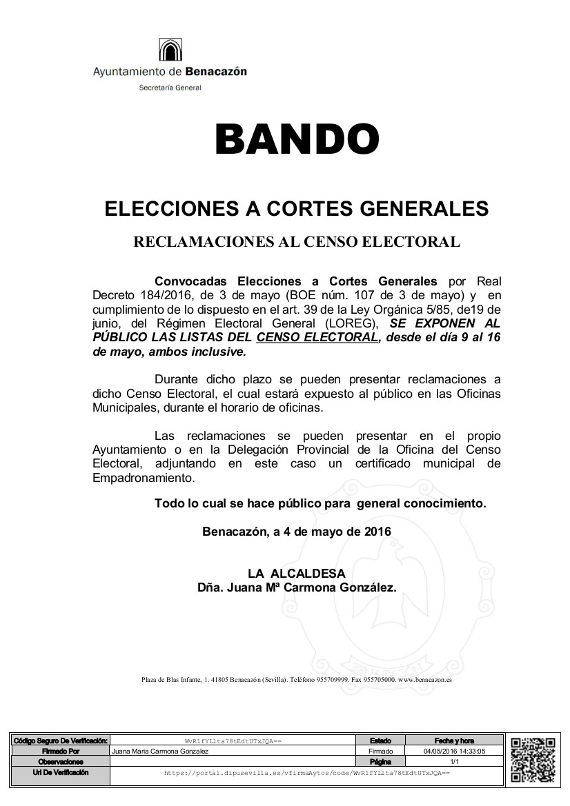 Bando_Reclamación Censo Elecciones Generales 26junio
