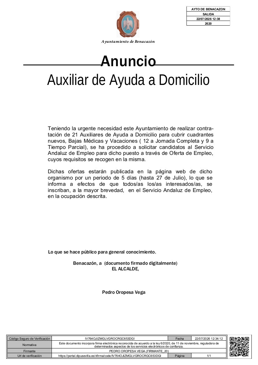 Anuncio_Oferta_21 Auxiliares Ayuda Domicilio