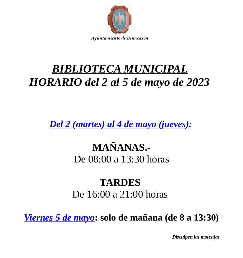 HORARIO DE BIBLIOTECA 2-5 mayo