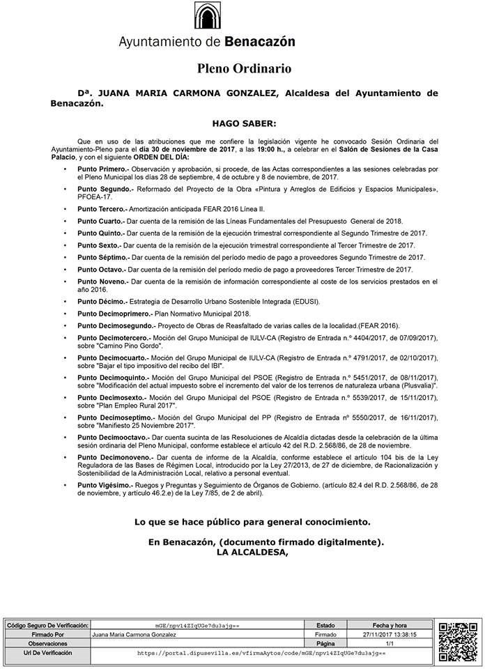 Alcaldía_Bando Pleno Ordinario 30.11.2017