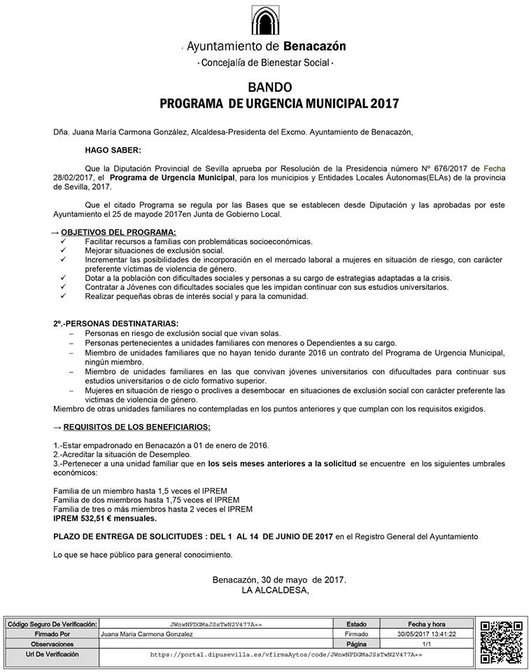 Asuntos Sociales_Bando Programa Urgencia Municipal