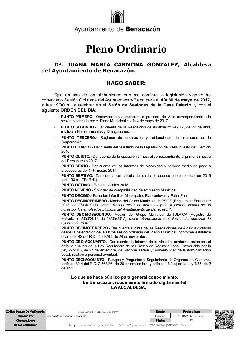 BANDO Pleno Ordinario 30-05-17