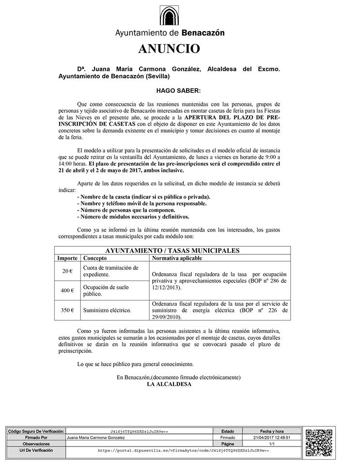 Festejos_Anuncio Preinscripción Casetas Feria 2017