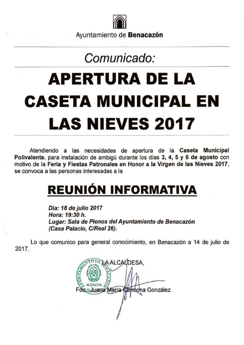 Festejos_Comunicado apertura Caseta Municipal feria2017
