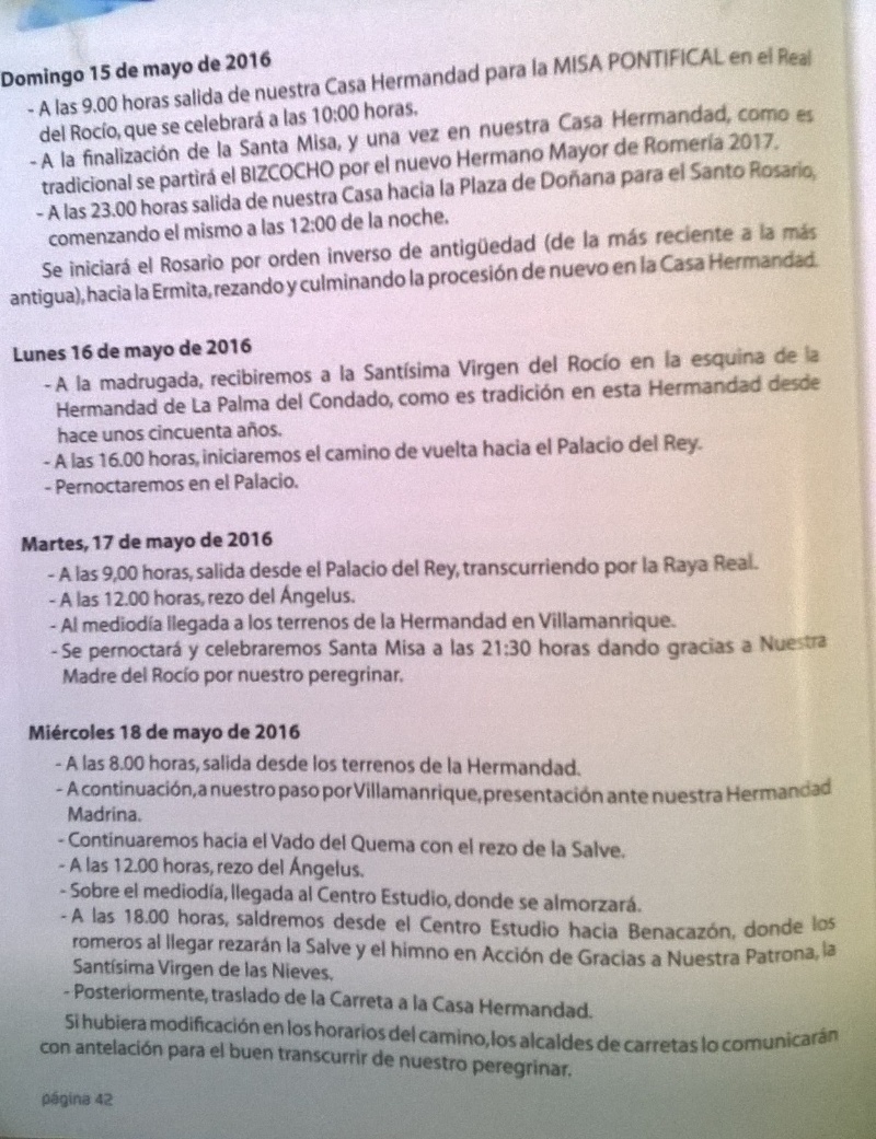 Hdad. Rocío_Programa Rocío 2016-2