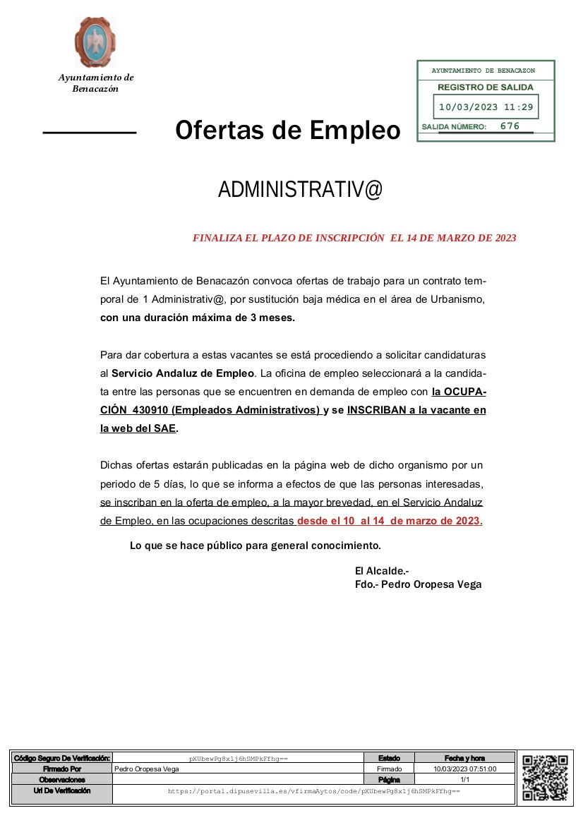 ANUNCIO OFERTA EMPLEO ADMINISTRATIV