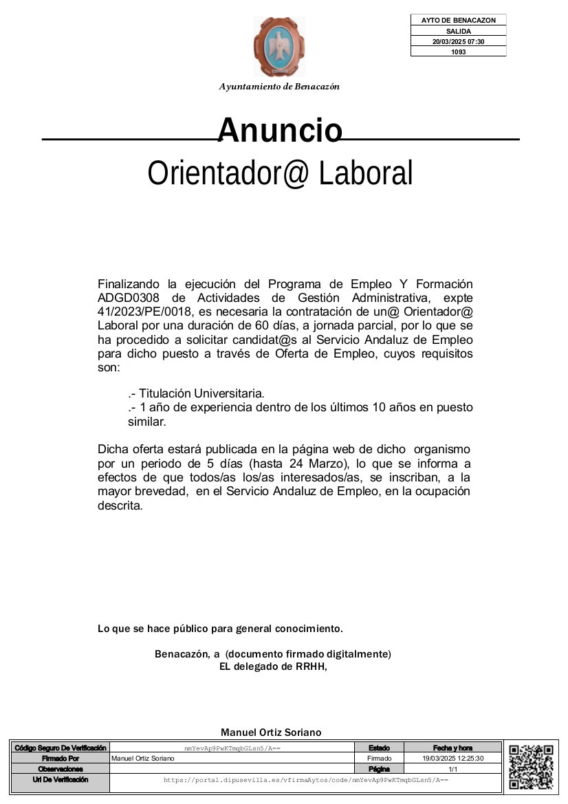 Anuncio Oferta Orientador@ Laboral Registrado