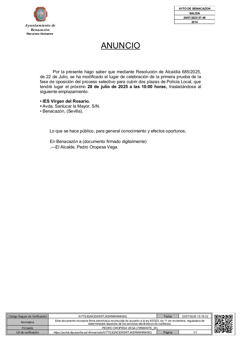Anuncio_Modificación_Sede Examen Policías 28.07.2025