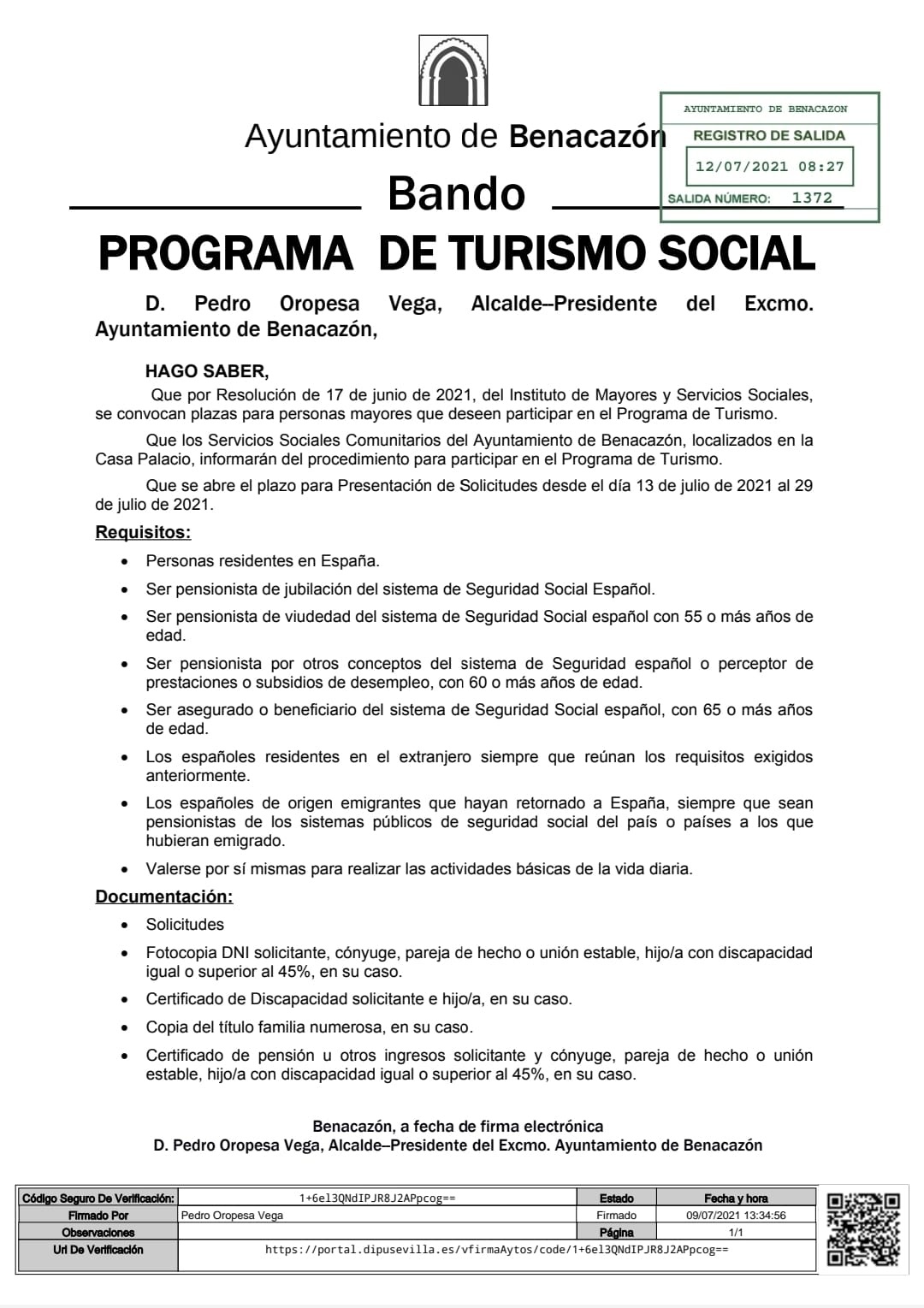 Asuntos Sociales_BANDO Turismo Social Inserso
