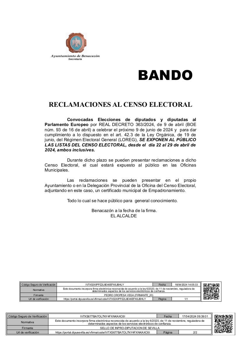 BANDO Censo Elecciones Parlamento