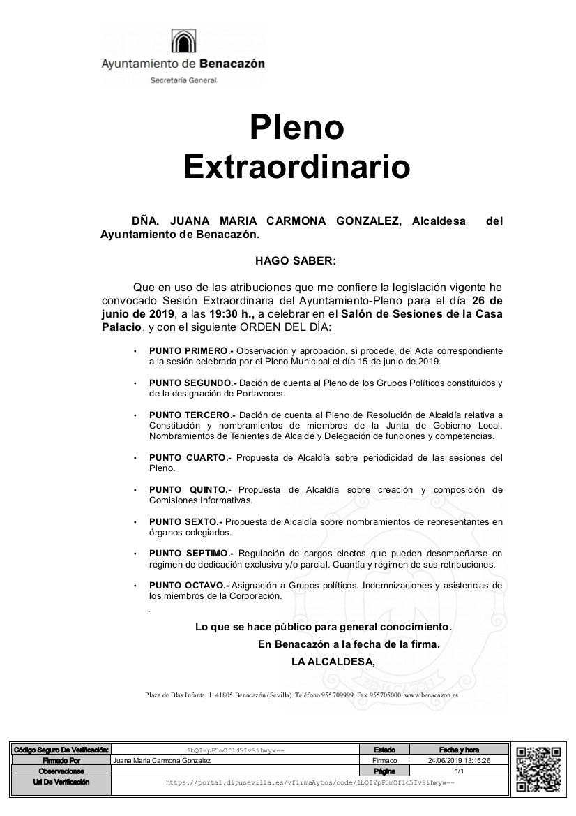 Bando Pleno Extra y Urgente 26.06.2019