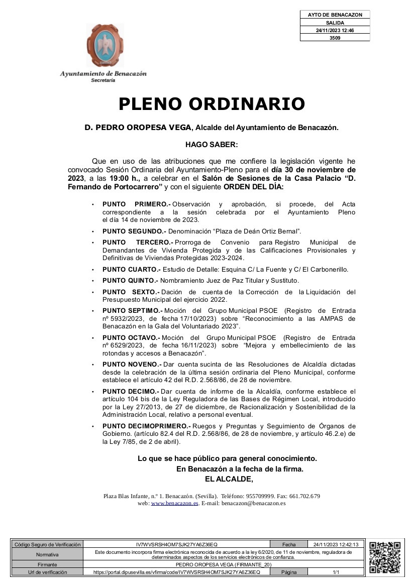 Bando_Pleno Ordinario 30.11.2023